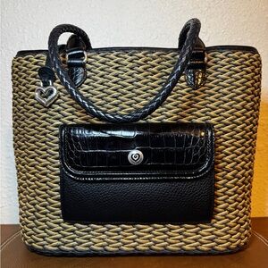 Brighton Vintage Black & Natural Woven Tote with Croc Front Pocket 🐊 MINT